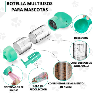 Bebedero Multifuncional 4 en 1 🐶😸 Ideal para los paseos largos